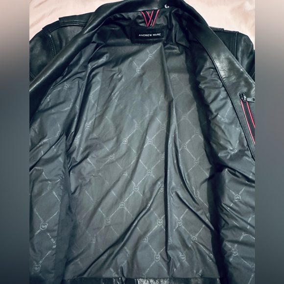 Andrew Marc Black Leather Moto Jacket XL Asymmetrical Zip Biker Genuine Leather - Picture 6 of 11